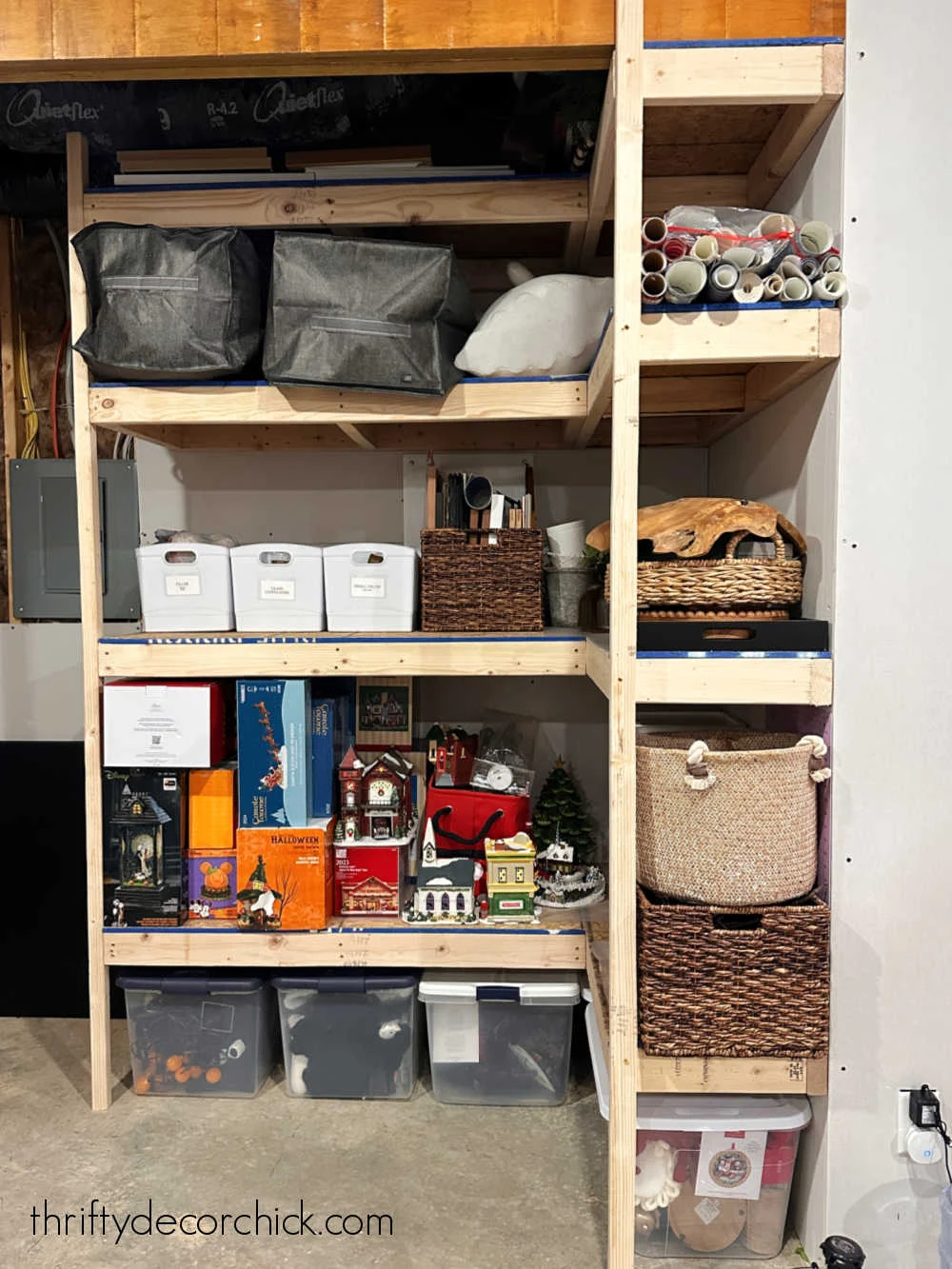 wood decor storage in basement